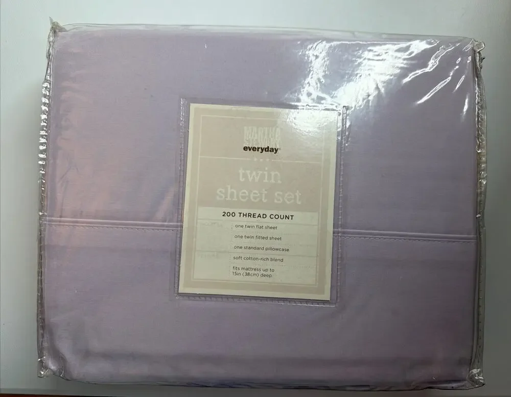Vintage Martha Stewart Twin Sheet Set 3pc Premium Pansy Purple 2007 New Sealed